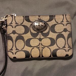 Coach Signature Black and Tan Wristlet